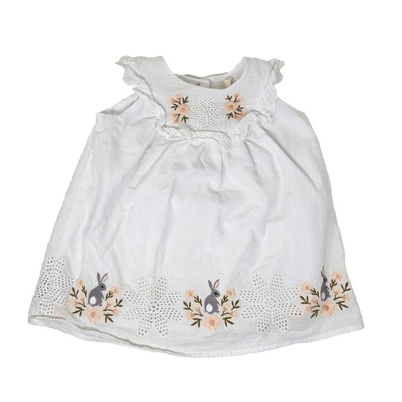 HAPPILY GREY KIDS Dress 6-9 Month Sleeveless Embroidered Bunnies Cotton Easter - Picture 1 of 10